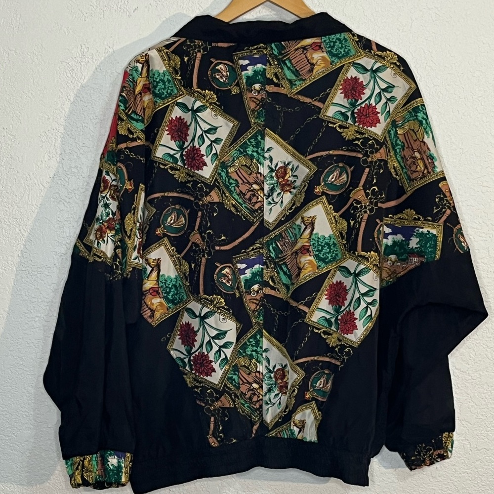 Vintage Silk Equestrian Zip up jacket Horse Floral Baroque Unique 90s - Picture 4 of 8